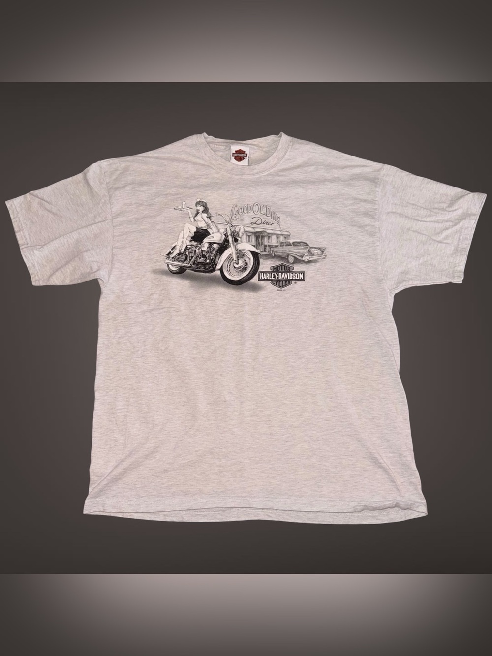 Vintage Y2K Harley Davidson Graphic Diner Pin Up T Shirt Men’s XL Made in USA